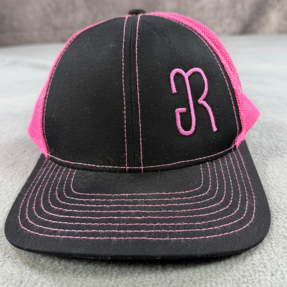 Pacific Headwear 104C Pro Model Trucker Hat Black Pink Snapback‎ R Logo Cap OS